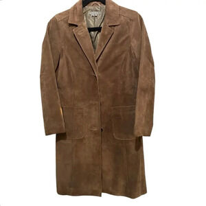 Isabella Bird Brown Genuine suede Leather Button Front Trench Coat Size XS